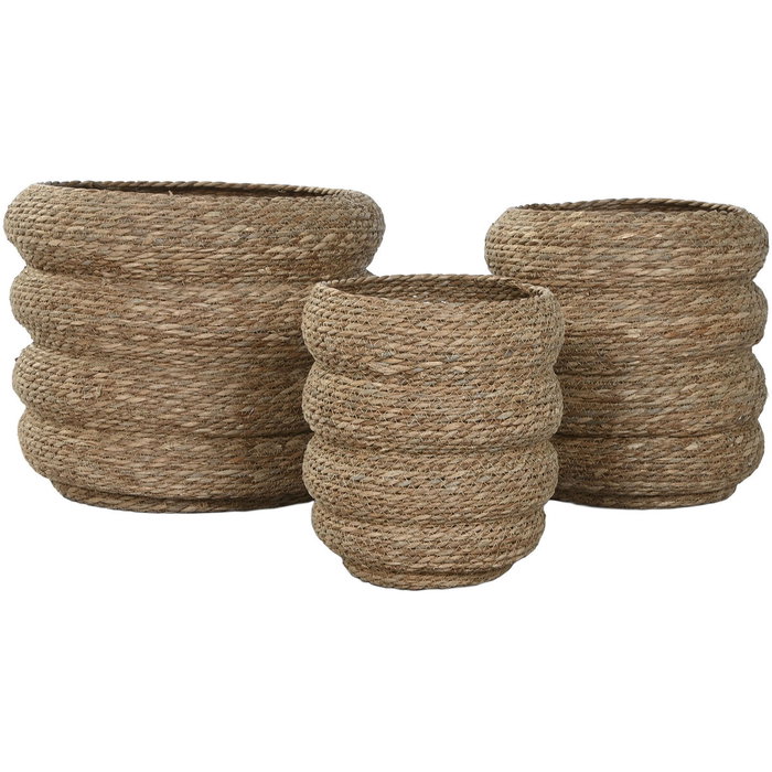 DKD Home Decor Set de 3 Maceteros de Fibra Trenzada Natural