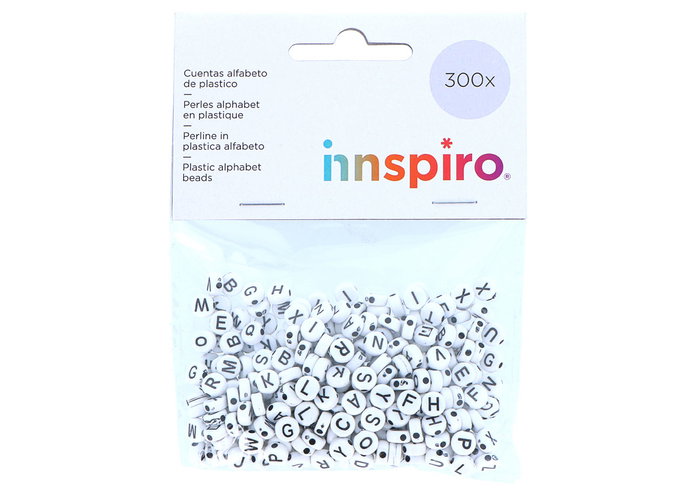 Innspiro Cuentas de letras redondas de plástico blanco 7mm, 300 unidades