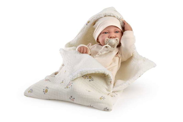 Antonio Juan Muñeca Recién Nacida Lúa Invierno 42cm con Sonido, Multilingüe (ES/UK/FR/PT/DE/NL/IT/RU/PL/AR)