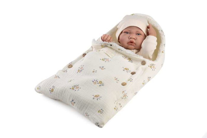 Antonio Juan Muñeca Recién Nacida Lúa Invierno 42cm con Sonido, Multilingüe (ES/UK/FR/PT/DE/NL/IT/RU/PL/AR)