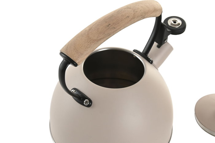 DKD Home Decor Chinalight 2025 Tetera Beige Inox Rubberwood 19 x 20.5 x 22 cm Apto Vitrocerámica Inducción Gas (2 Unidades)