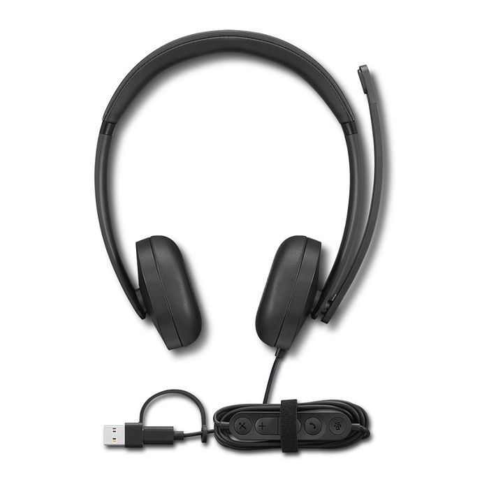 Lenovo Headset 5000 Auriculares VoIP Alámbricos USB-C con Botón para Microsoft Teams, Supraaural, Cancelación de Ruido, Oficina/Call Center