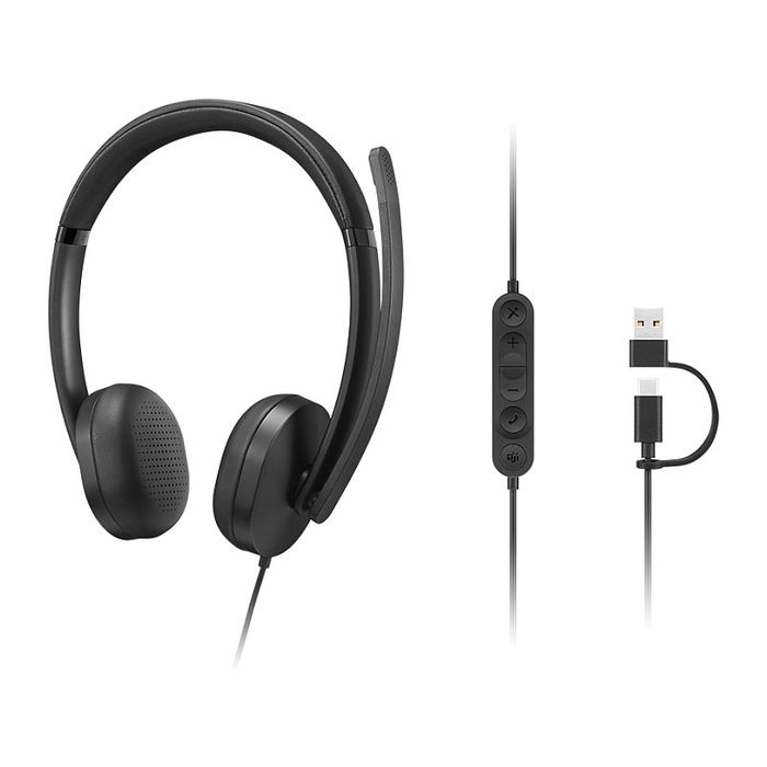 Lenovo Headset 5000 Auriculares VoIP Alámbricos USB-C con Botón para Microsoft Teams, Supraaural, Cancelación de Ruido, Oficina/Call Center
