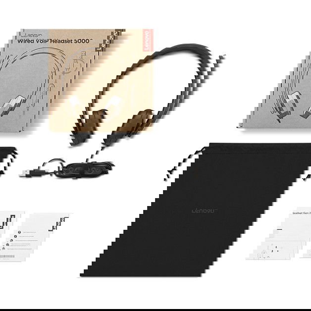 Lenovo Headset 5000 Auriculares VoIP Alámbricos USB-C con Botón para Microsoft Teams, Supraaural, Cancelación de Ruido, Oficina/Call Center