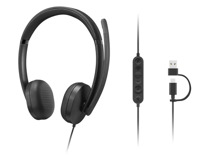 Lenovo VoIP Headset 5000 - Auriculares con Micrófono Diadema Alámbrico USB-C para Oficina/Call Center, Negro