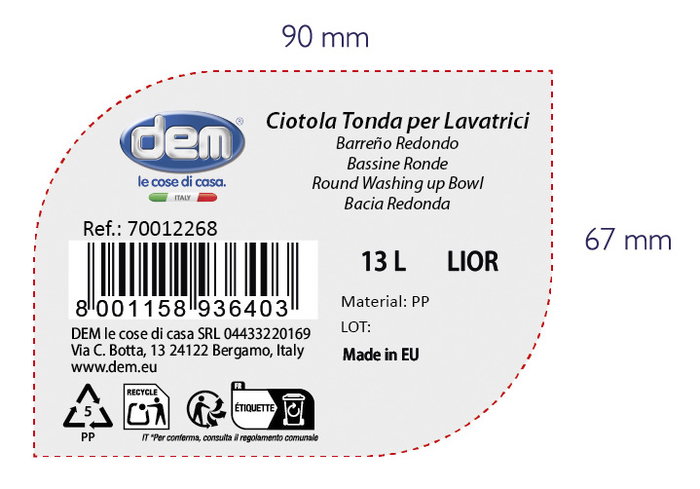 Inde Barreño Redondo Lior 13 Litros, 39.8 cm de diámetro x 17.3 cm de alto, Capacidad 13L (12 Unidades)