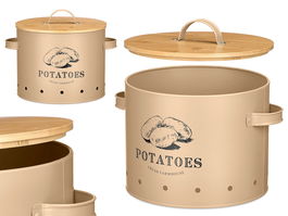 Kinvara Patatero Tapa Bambú Beige Metal 22.5 x 22.5 x 22 cm (Set de 4)