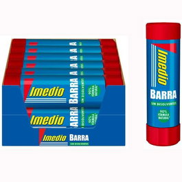 Imedio - Pegamento en Barra Sólido 40 gr (Pack 12 uds) - Pegamento Lavable Sin Disolventes, 90% Fórmula Natural, Transparente y sin Olor - Para Papel y Cartón (Set de 12)