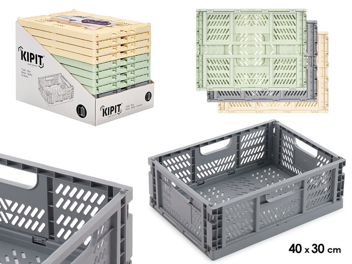 Kipit Caja Plegable Plástico 40x30 cm Surtidos Colores Beige Gris Verde Capacidad 17L (Set de 12) Kipit Caja Plegable Plástico 40x30 cm Surtidos Colores Beige Gris Verde Capacidad 17L (Set de 12)