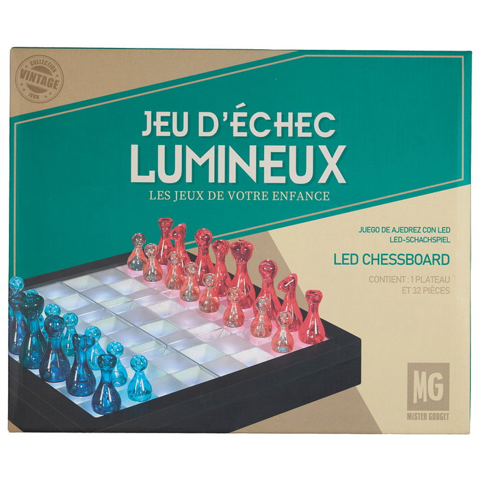 Mister Gadget Juego Ajedrez Led Transparente Luminoso Para Jugar en la Oscuridad