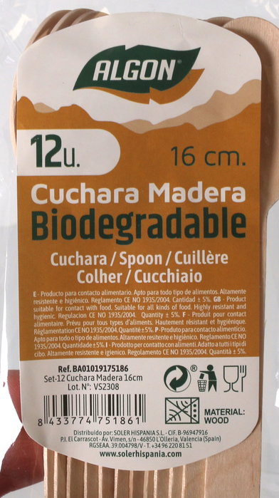 Algon Set de 12 Cucharas de Madera, 16 cm - Cuchara para Cocina (36 Unidades)