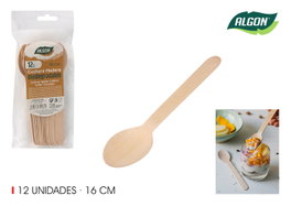 Algon Set de 12 Cucharas de Madera, 16 cm - Cuchara para Cocina (36 Unidades)
