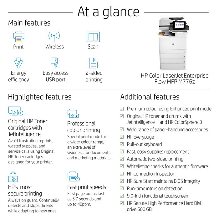 HP LaserJet Enterprise Flow MFP M776z Impresora Multifunción A3 Color 46 ppm Wi-Fi USB 2.0