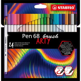 STABILO Pen Brush Arty Line Rotuladores de Fibra con Punta Pincel, 24 unidades
