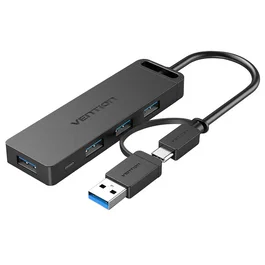 Vention CHTBB Hub USB-C a 4 Puertos USB 3.0 con Puerto Tipo-C PD, 5 Gbps, Compatible con MacBook, iPad Pro, Surface Book, PC, Negro