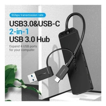 Vention Hub USB 3.0 y Tipo-C CHTBB 4xUSB con Puerto Tipo-C PD Vention Hub USB 3.0 y Tipo-C CHTBB 4xUSB con Puerto Tipo-C PD