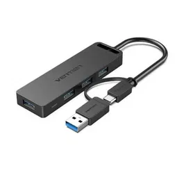 Vention CHTBB Hub USB 3.0 y Tipo-C con 4 Puertos y PD, hasta 5 Gbps de Velocidad de Transferencia
