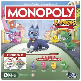 Monopoly Junior 2 en 1 Cuadrado Edición 2026 - Juego de mesa reversible, 2-4 jugadores, +4 años, Versión en francés