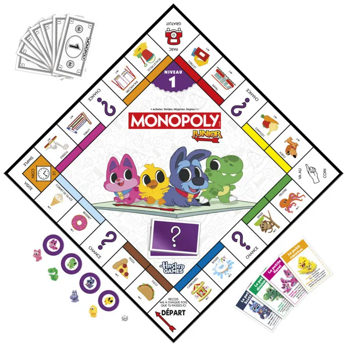 Monopoly Junior 2 en 1 Cuadrado Edición 2026 - Juego de mesa reversible, 2-4 jugadores, +4 años, Versión en francés