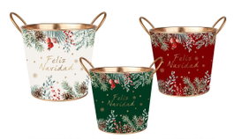 DKD Home Decor Set de 3 Cajas Metálicas 26x26x22,5 cm Blanco, Verde, Rojo con Acabado Dorado