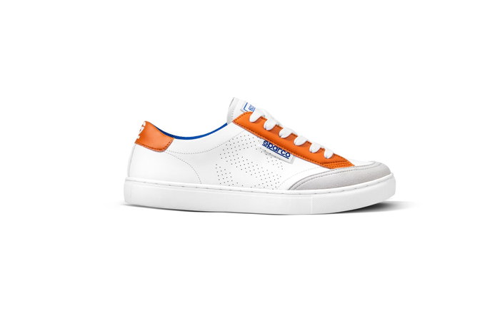 Sparco S-Time Zapatillas Deportivas Elegantes-Casual Blanco-Naranja Talla 44 S0012B344BIAR - Suela de Goma, Plantilla Comfort, Tobillo Acolchado