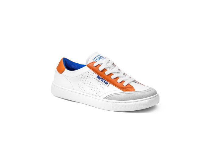 Sparco S-Time Zapatillas Deportivas Elegantes-Casual Blanco-Naranja Talla 44 S0012B344BIAR - Suela de Goma, Plantilla Comfort, Tobillo Acolchado
