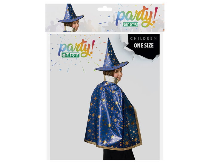 Set Capa Y Sombrero Azul Con Estrellas Para Mago Infantil Ideal Para Fiestas Y Disfraces
