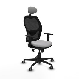 Silla de oficina Jorquera con mecanismo Sincro tapizada con Tela color Gris claro y malla color Negro. Equipada con lumbar 1D, Brazos 1D, Cabecero Fijo y Ruedas 65 mm parqué
