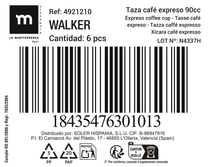 Inde Taza Café Expreso Walker 90 cc (36 Unidades)