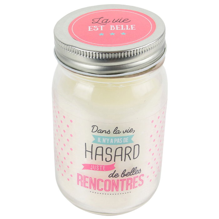 Home Deco Factory Tarro Con Vela "Moments Et Renco" - Modelo Petits Moments Magnolia / Belles Rencontres Vainilla Con Mensaje En Tarro Con Tapa De Rosca