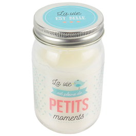 Home Deco Factory Tarro Con Vela "Moments Et Renco" - Modelo Petits Moments Magnolia / Belles Rencontres Vainilla Con Mensaje En Tarro Con Tapa De Rosca