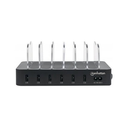 MANHATTAN Estación de Carga USB 6 Puertos USB-A 2.4A 55W Negro, 100-240V con Certificaciones CE FCC RoHS WEEE ETL MANHATTAN Estación de Carga USB 6 Puertos USB-A 2.4A 55W Negro, 100-240V con Certificaciones CE FCC RoHS WEEE ETL