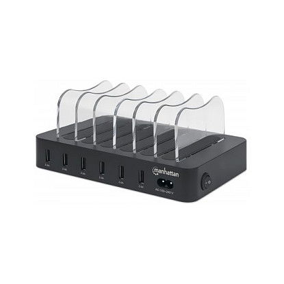 MANHATTAN Estación de Carga USB 6 Puertos USB-A 2.4A 55W Negro, 100-240V con Certificaciones CE FCC RoHS WEEE ETL MANHATTAN Estación de Carga USB 6 Puertos USB-A 2.4A 55W Negro, 100-240V con Certificaciones CE FCC RoHS WEEE ETL