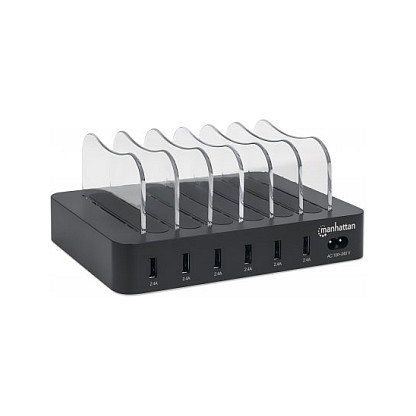 MANHATTAN Estación de Carga USB 6 Puertos USB-A 2.4A 55W Negro, 100-240V con Certificaciones CE FCC RoHS WEEE ETL MANHATTAN Estación de Carga USB 6 Puertos USB-A 2.4A 55W Negro, 100-240V con Certificaciones CE FCC RoHS WEEE ETL