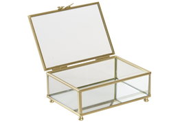 DKD Home Decor Joyero de Cristal y Metal con Lazo Transparente y Dorado