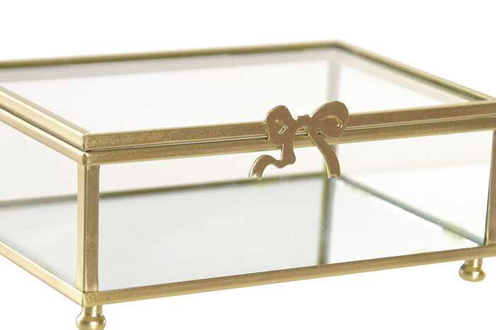 DKD Home Decor Joyero de Cristal y Metal con Lazo Transparente y Dorado