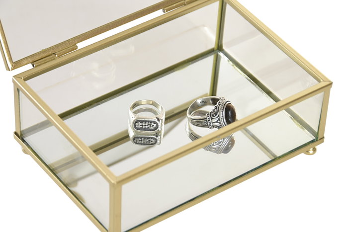 DKD Home Decor Joyero de Cristal y Metal con Lazo Transparente y Dorado
