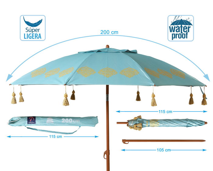 Atosa Sombrilla De Playa De Aluminio Upf 50+ Cian 200 cm 22-25 mm Atosa Sombrilla De Playa De Aluminio Upf 50+ Cian 200 cm 22-25 mm