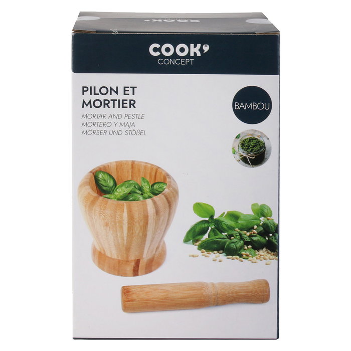Cook Concept Mortero con Mano de Bambú, Ø10 cm x 16 cm