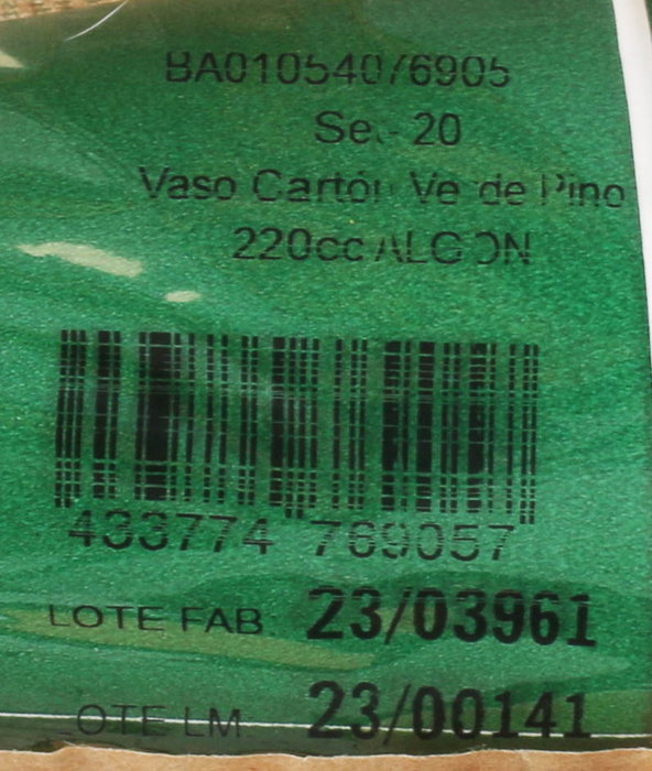 Algon Set 20 Vasos de Cartón Verde Pino 220 cc (20 Unidades)