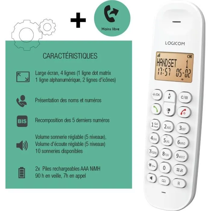 Logicom LOG3483071500094 Teléfono Fijo Inalámbrico DECT ILOA 150 SOLO Blanco Sin Contestador Automático Logicom LOG3483071500094 Teléfono Fijo Inalámbrico DECT ILOA 150 SOLO Blanco Sin Contestador Automático