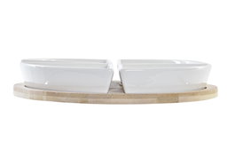 DKD Home Decor Set de Aperitivo Tropic Garden 5 Piezas en Gres y Bambú