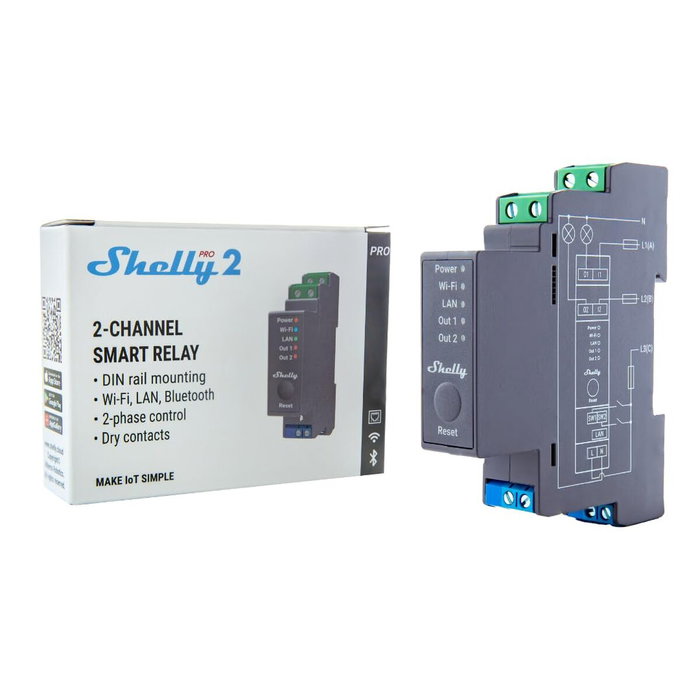Shelly Pro 2 Relé Eléctrico de 2 Canales con Wi-Fi y LAN
