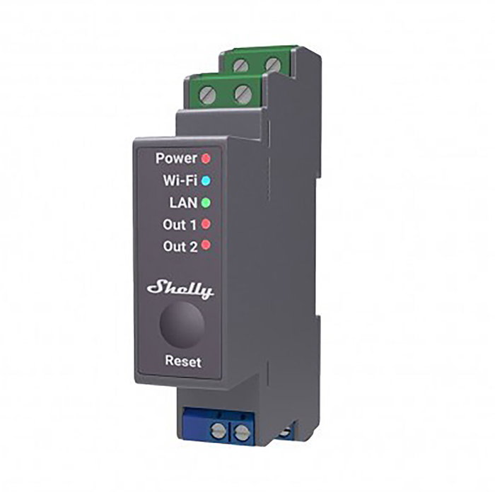 Shelly Pro 2 Relé Eléctrico de 2 Canales con Wi-Fi y LAN