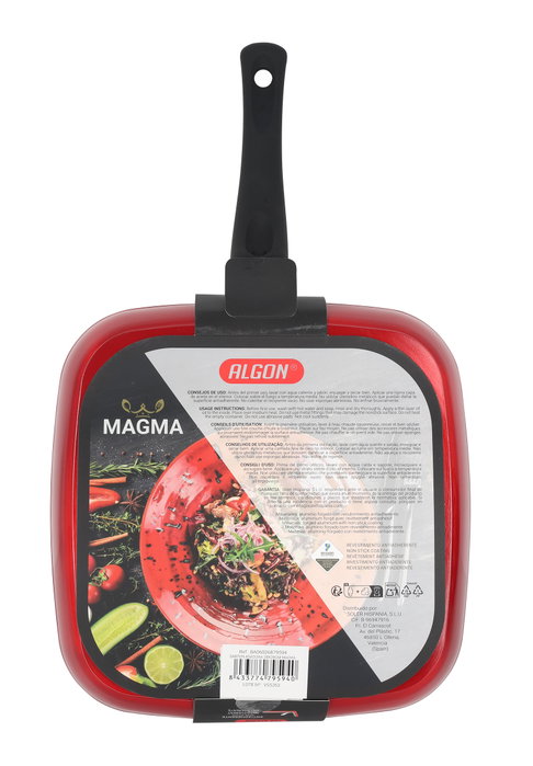 Algon Sartén Asadora Magma 28x28 cm (Pack de 6) Actividad de Cocina de 28x28x4cm/3mm
