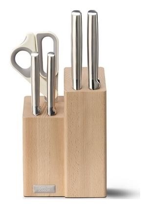Joseph Joseph Elevate Fusion Set de Cuchillos y Tijeras de 5 piezas con Madera de Haya Negra