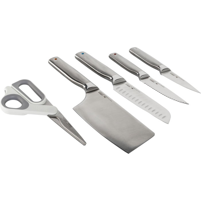 Joseph Joseph Elevate Fusion Set de Cuchillos y Tijeras de 5 piezas con Madera de Haya Negra