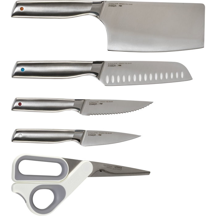Joseph Joseph Elevate Fusion Set de Cuchillos y Tijeras de 5 piezas con Madera de Haya Negra