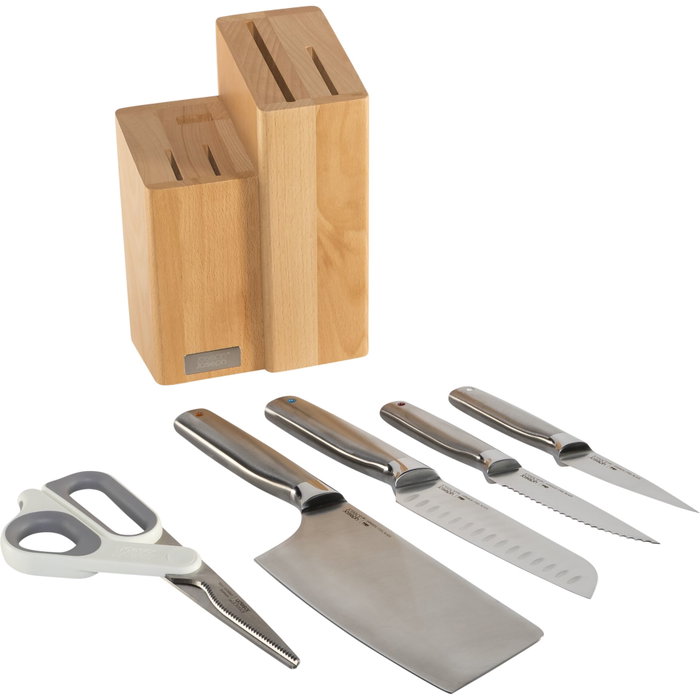 Joseph Joseph Elevate Fusion Set de Cuchillos y Tijeras de 5 piezas con Madera de Haya Negra