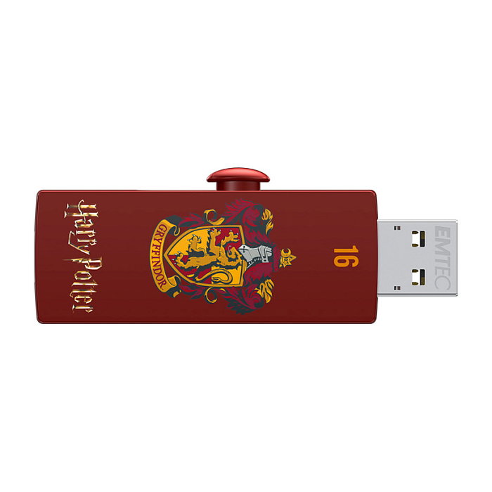 EMTEC STICK M730 USB 2.0 de 16 GB, Tipo A, Diseño Deslizable Rojo Harry Potter Gryffindor, Lectura 15 MB/s